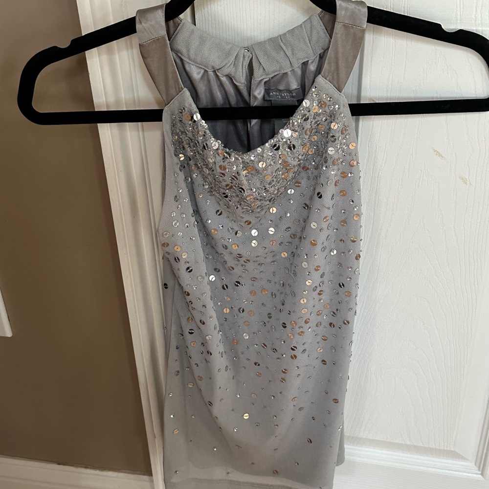 ann taylor sleeveless top! pxs, with silver sparkles, worn once!